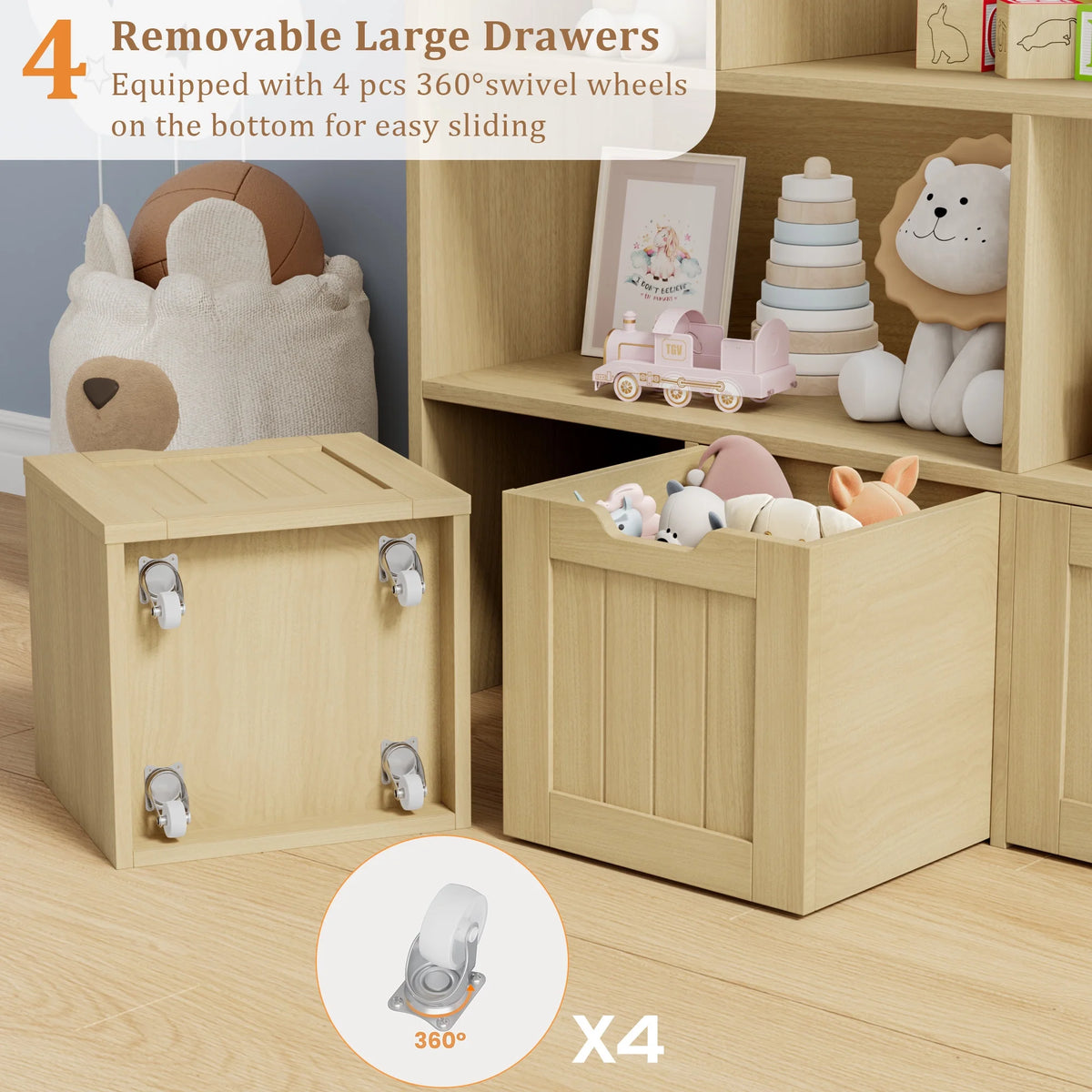 Homfa 7 Cube Toy Storage Organizer, Kids Geometric Bookcase and Bookshelf with 4 Drawers, White