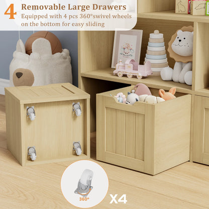 Homfa 7 Cube Toy Storage Organizer, Kids Geometric Bookcase and Bookshelf with 4 Drawers, White