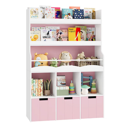 Homfa 55.5�� H Kids Bookshelf with 2-Tier Book Shelves, Children Toy Organizer with 3 Cubes and Removable Drawers, White