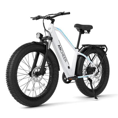 ANCHEER Electric Bike for Adults Peak 1000W Electric Bicycle 48V 15AH Battery Electric Bike 26" x 4.0" Fat Tire Mountain 28MPH 7 Speed Gears Electric Bike, Rear Rack,UL2849