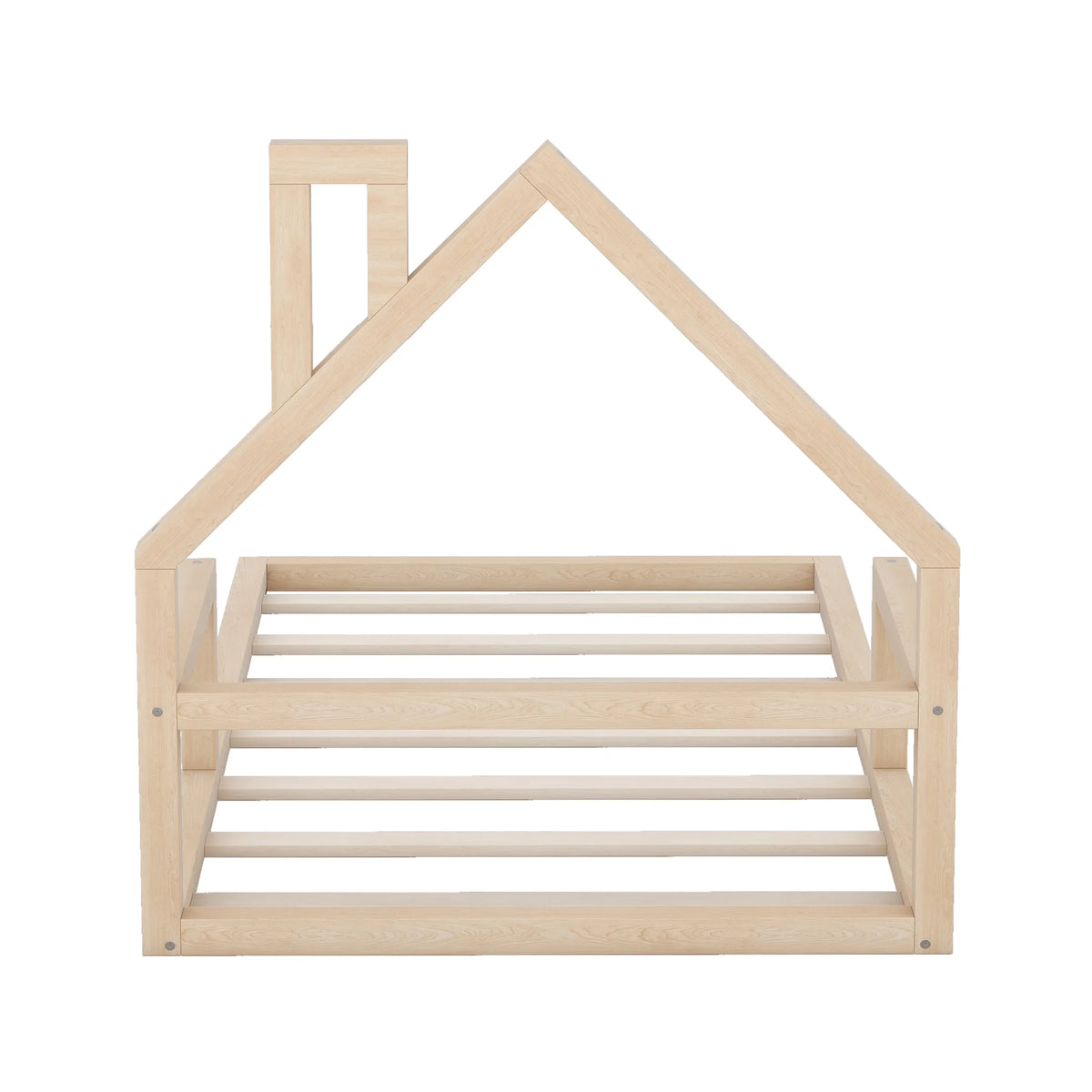 Euroco Twin Size Wood Floor Bed for Kids Room, Toddler House Bed, Natural