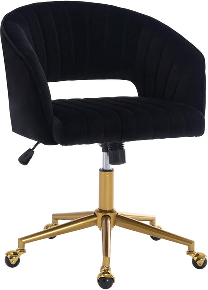 Home Office Swivel Desk Chair, Modern Velvet Vanity Chair, Height Adjustable Armchair with Gold Base, Ergonomic Office Chair for Task Study Computer Room, Beige