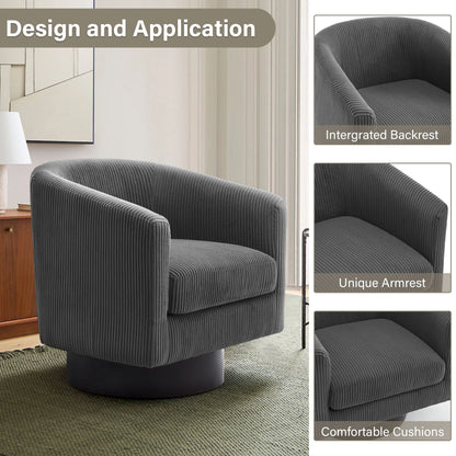 UIXE Swivel Accent Chair, Upholstered Fabric Barrel Chair for Living Room, Small Single Sofa Bedroom Reading Seat, Light Gray