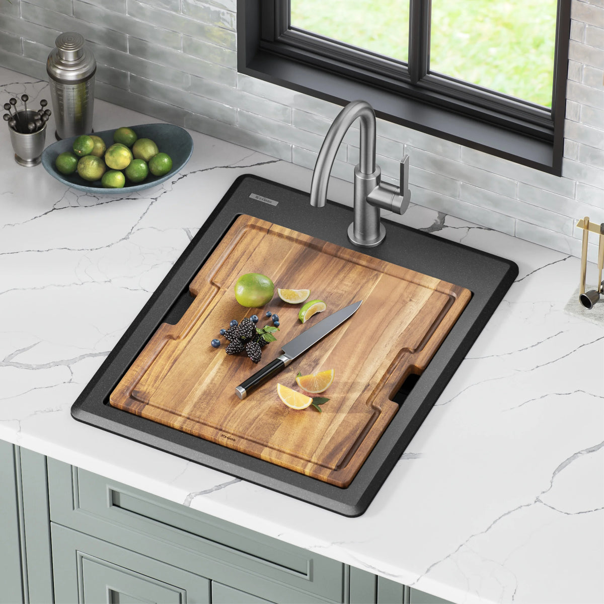 KRAUS Bellucci 18 Granite Composite Workstation Drop-In Top Mount Single Bowl Kitchen Bar Sink in White with Accessories