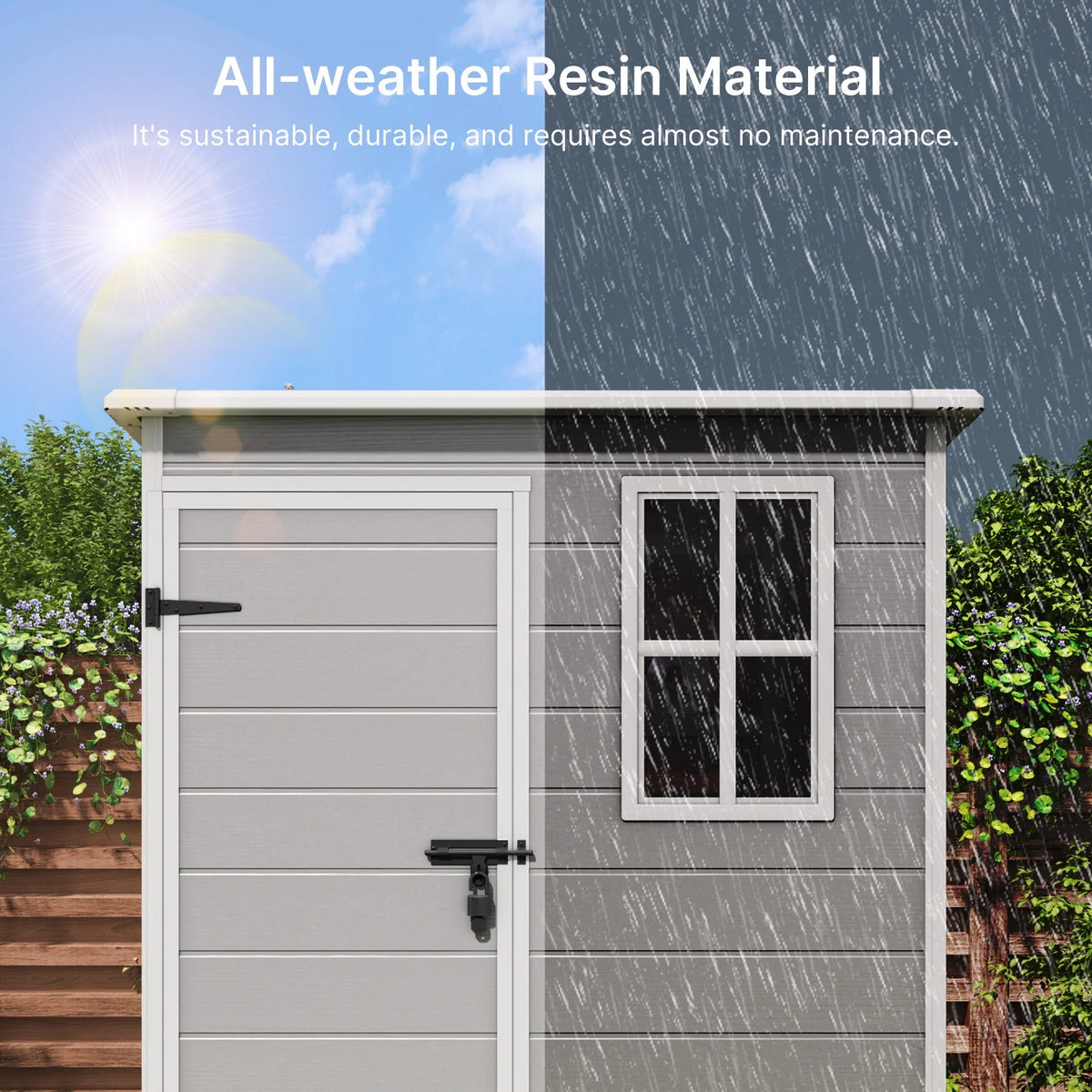 Lofka Resin Outdoor Storage Shed,5'x3' Storage Shed, Plastic Shed with Thick Resin Floor, Gray and White