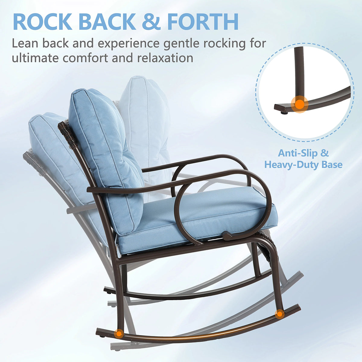 Outdoor Conversation Set of 3, Outdoor Patio Rocking Chair Set with Cushions & Coffee Table, All Weather Wicker Patio Furniture Set, Ideal for Patio, Poolside, Yard, Deck, Coffee Bar