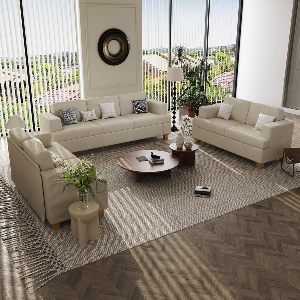 Techmilly Sofa,Comfort Modern Sofa,Extra Deep Seat,3 Seater,Living Room Apartment Lounge Sofa, Corduroy