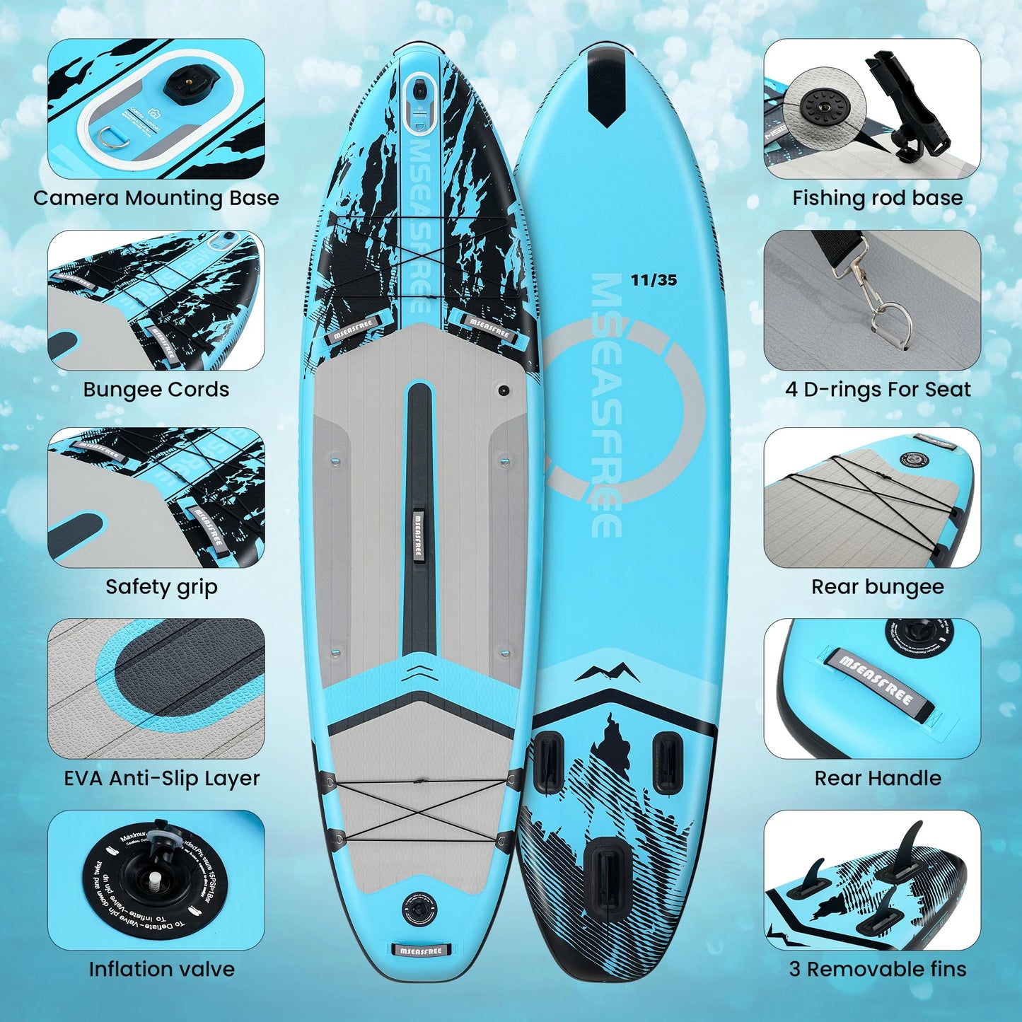 MSEASFREE 11.5 ft Inflatable Paddle Board All-Purpose Fishing Stand up Paddle Board with Full SUP Accessories