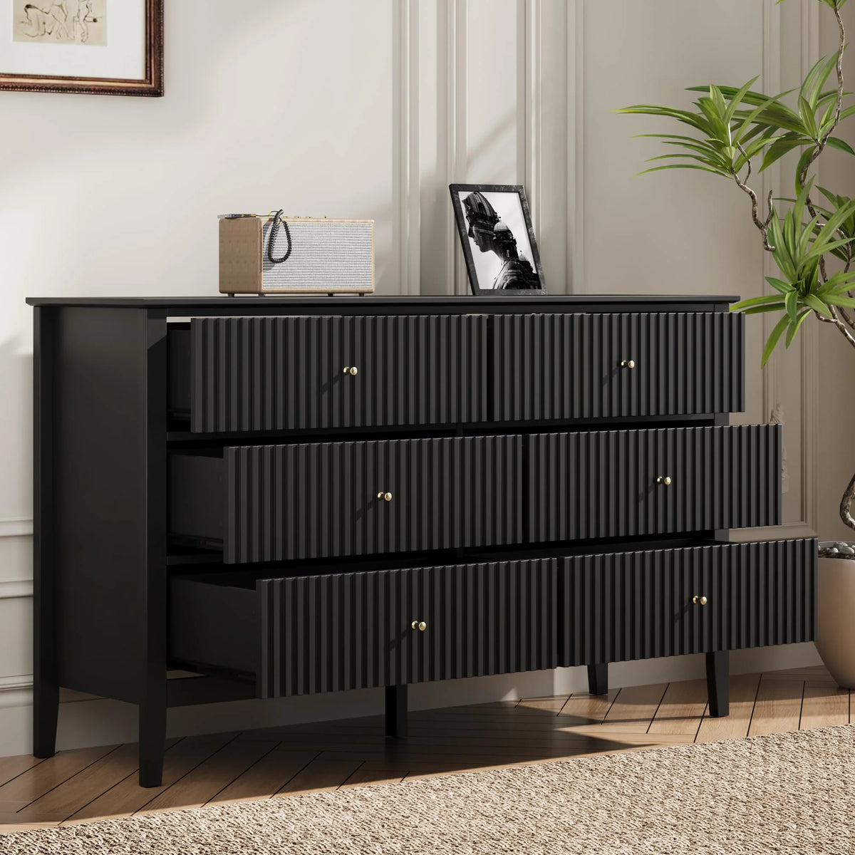 May Color Large White 3 Drawer Dresser Set of 2 with Fluted Panel, Modern Chest of Drawers with Silent Slide Drawers, Wood Accent Nightstand with Storage for Bedroom Living Room, Hallway