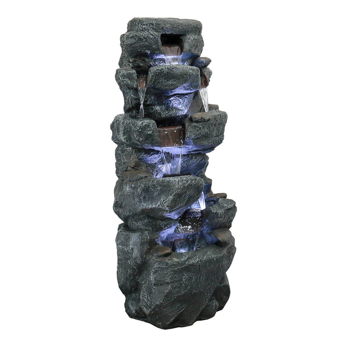 SunJet 40.5" Rock Water Fountain w/LED Lights - Outdoor 6-Tier Waterfall Fountain  for Garden Decor