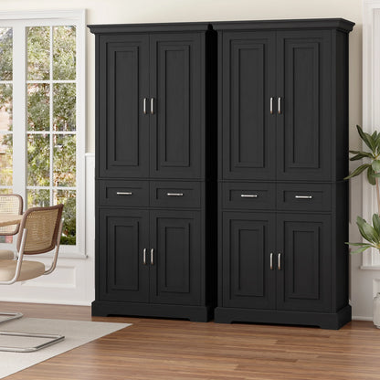 Homfa 70.9'' Tall Kitchen Pantry with 4 Doors, 2 Drawer Modern Freestanding Storage Cabinet for Dining Room Living Room, White