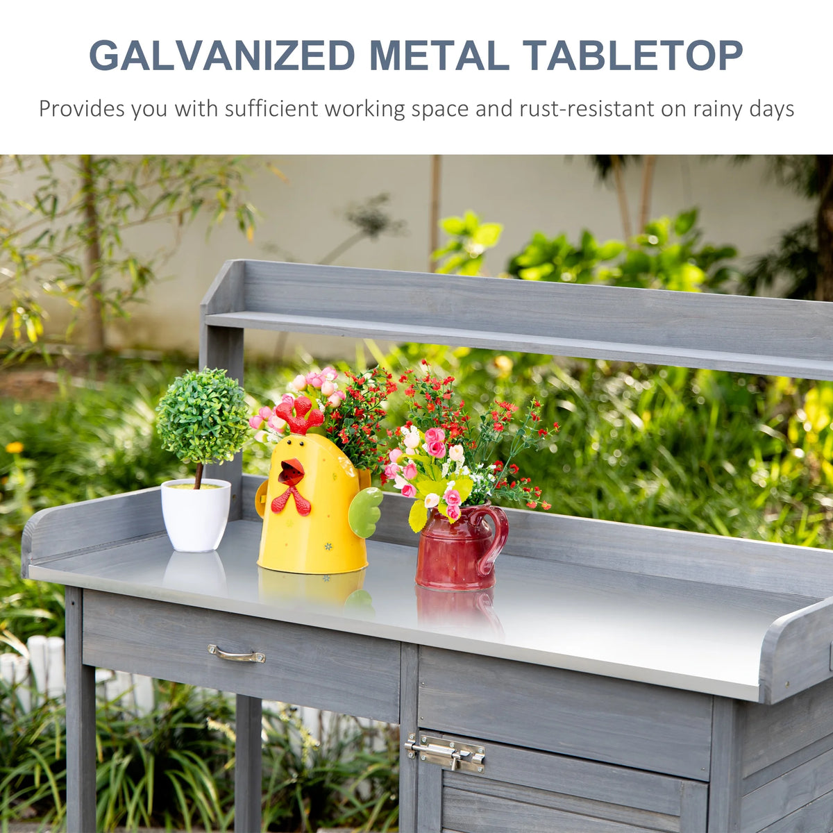 Outsunny Potting Bench Prep Table with Faucet, Sink, and Storage, Gray