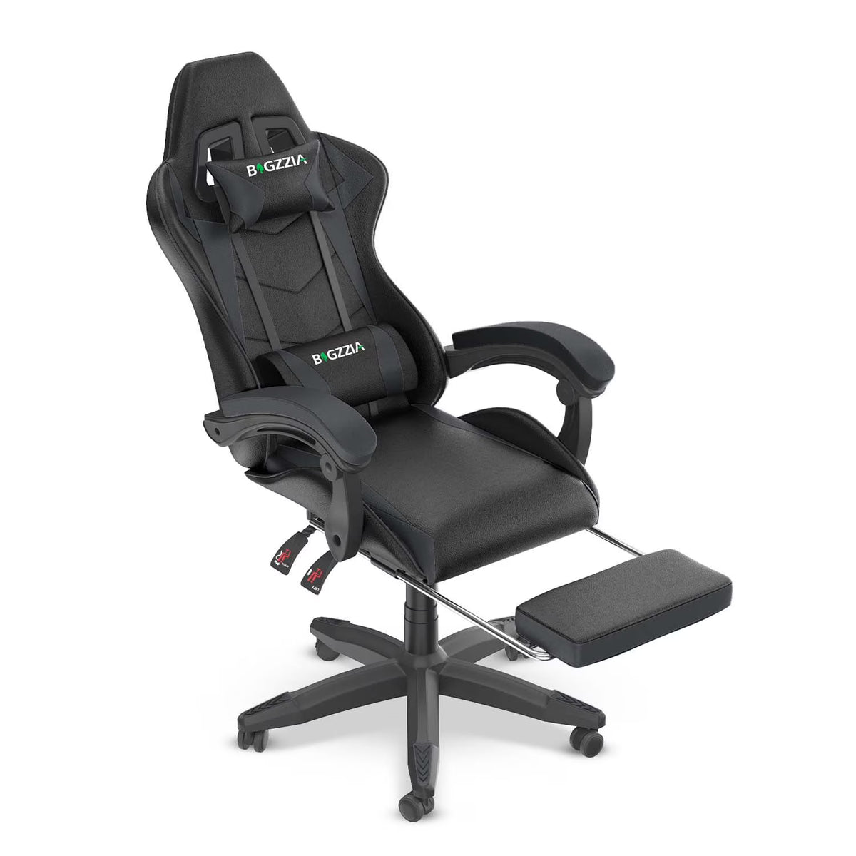 Bigzzia Gaming Chair Office Chair, Ergonomic Game Chair with Height Adjustable Headrest and Lumbar Support for Adults Teens, Black & White