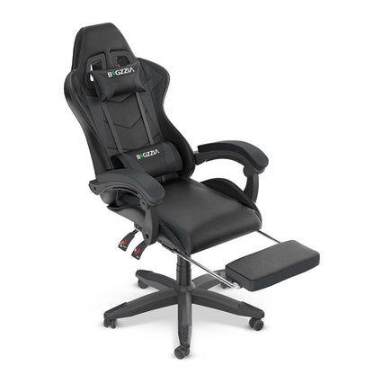 Bigzzia Gaming Chair Office Chair, Ergonomic Game Chair with Height Adjustable Headrest and Lumbar Support for Adults Teens, Black & White