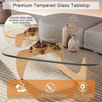 Coffee Tables For Living Room - Triangle Glass Coffee TableWithWoodenBaseMid.Century Modern Abstract End Table For Study RoomOfficeHoteBalcony( Medium 32.3*22.4*15.7)