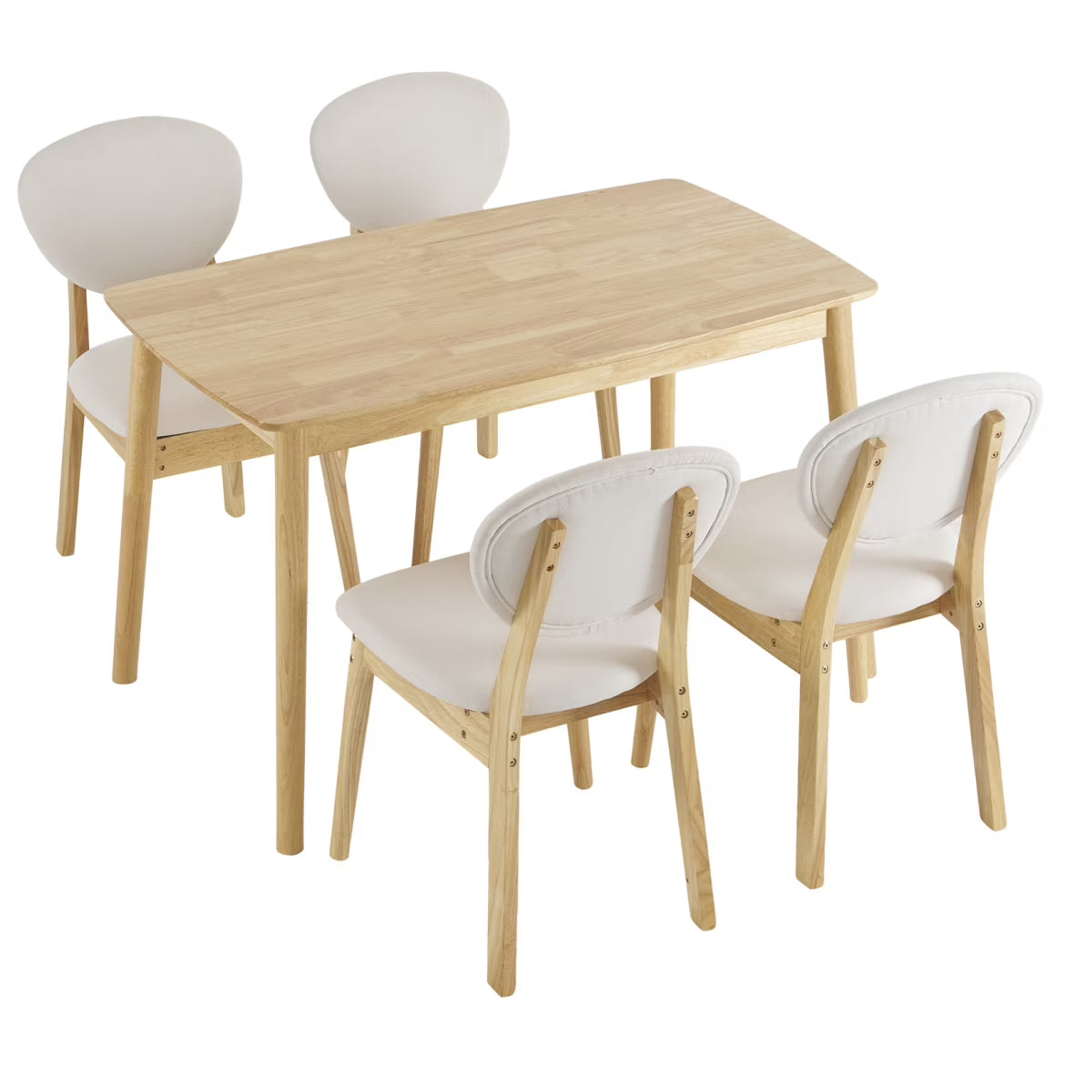 5-Piece Wooden Kitchen Table and Chair Set, Dinette Sets with 1 Rectangular Table and 4 Upholstered Chairs, Space-Saving Dining Table Set for 4, Natural