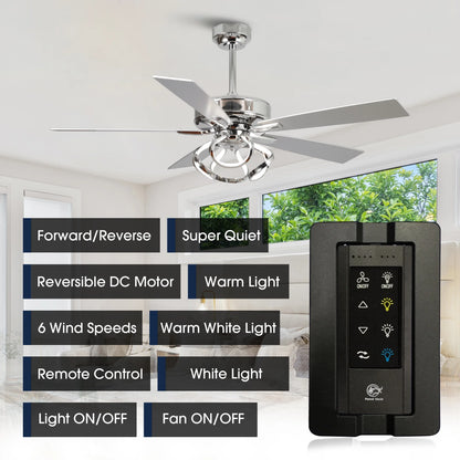 Parrot Uncle 52-Inch Contemporary Chrome Ceiling Fan with Integrated LED Lights and Remote Control