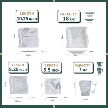 MALACASA Porcelain Tableware Sets, Ivory White, 30-Piece (6 Packs)
