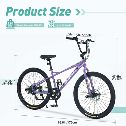 Aukfa 26" Freestyle BMX Bikes,Kids Mountain Bike for Boys Girls,Shimano 7 Speed,Double Disc Brakes,Blue