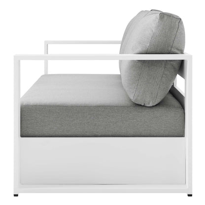 Lounge Sofa Table Set, Grey Gray, Aluminum, Metal, Fabric, Modern Contemporary, Outdoor Patio Balcony Cafe Bistro Garden Furniture Hotel Hospitality