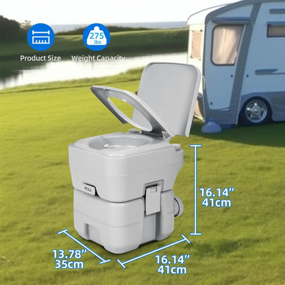 Dextrus 5.3 Gallon Portable Toilet With Detachable Tank, Double Outlet Water Spout, Press Flush Pump, Travel RV Potty for Camping, Boating, Hiking, Trips, White&Gray