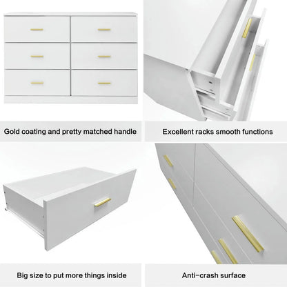 Kadyn Modern 6 Drawer Dresser Wood Cabinet,Dresser for Bedroom, Kitchen Storage Cabinet with Drawers, Chest of Drawers(Black)