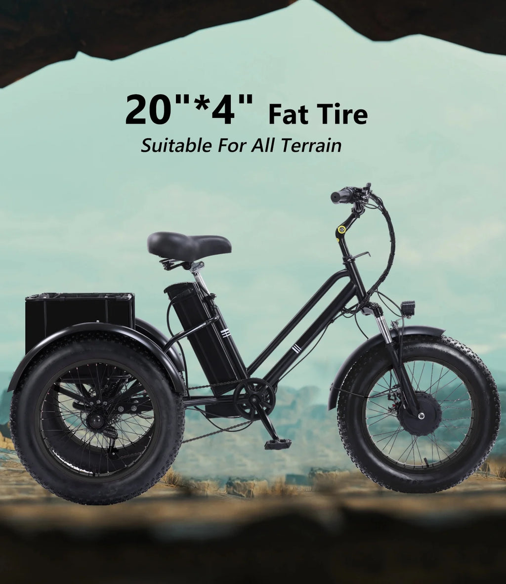 YEBEI Electric Tricycle for Adults Folding E-Trike Motorized Tricycle Electric 3 Wheels Trike Powerful 500W Motor Electric Tricycle 48V15AH Lithium Battery Max 20MPH 20*4.0” Fat Tire Orange