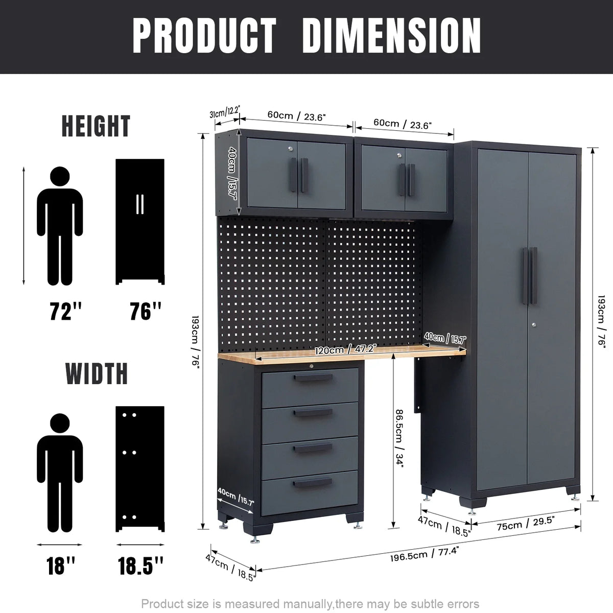 HPDMC Garage Storage Cabinet System 7-Pcs Workshop Set Metal Garage Cabinets System with Steel Cabinet Drawers, Workbench, Pegboard for Garage Tool Organization