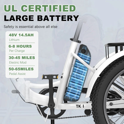 ABORON 3.0 Fat Tire Electric Trike for Senior Foldable E-Bike, 500W Motorized Tricycle Adult 20" Folding 3 Wheel Electric Commute Bike Trike w/48V Battery and Storage Baskets,