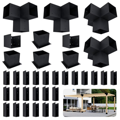DIY Modern Deck Pergola Bracket Kit for Up to 12 x 22 Pergola Attached to Deck - Metal 6x6 Brackets for DIY Wood Pergola (Lumber Not Included)