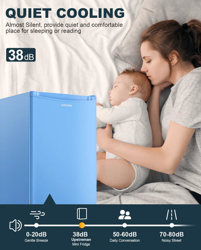 Upstreman 3.2 Cu.Ft. Mini Fridge with Freezer Single Door Small Refrigerator Adjustable Thermostat Compact Fridge with Reversible Door, Low Noise, BR321 Black