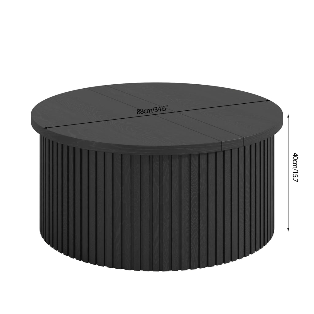 Oubayajia Round Coffee Table with Storage, Wood Lift Top Coffee Table, Waveform Panel, Natural