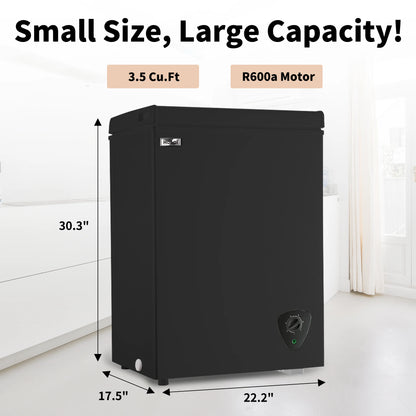 WANAI 3.5 Cubic Chest Freezer with Top Open Door,Removable Storage Basket,7 Gears Temp Control,Energy Saving,Black