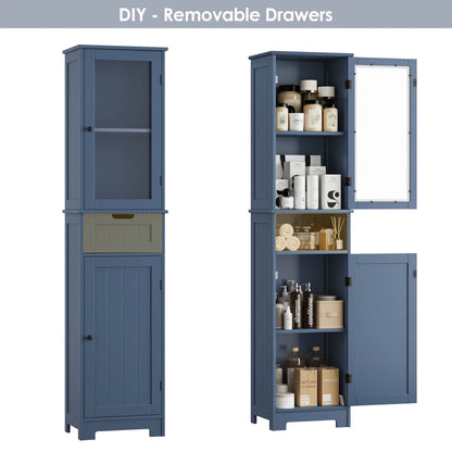 Homfa Bathroom Storage Tower, Narrow Linen Cabinet with Door and Drawers, Tall Bathroom Storage Cabinet for Small Spaces, White