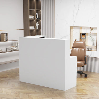MONSLIPA L-Shape Wood Reception Desk with , Register Stand Reception Center Desk, White