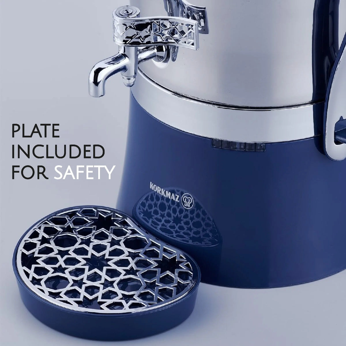 Korkmaz Hanedan Premium Silver 18/10 Cr-Ni Stainless Steel Dishwasher Safe Electric Tea Maker