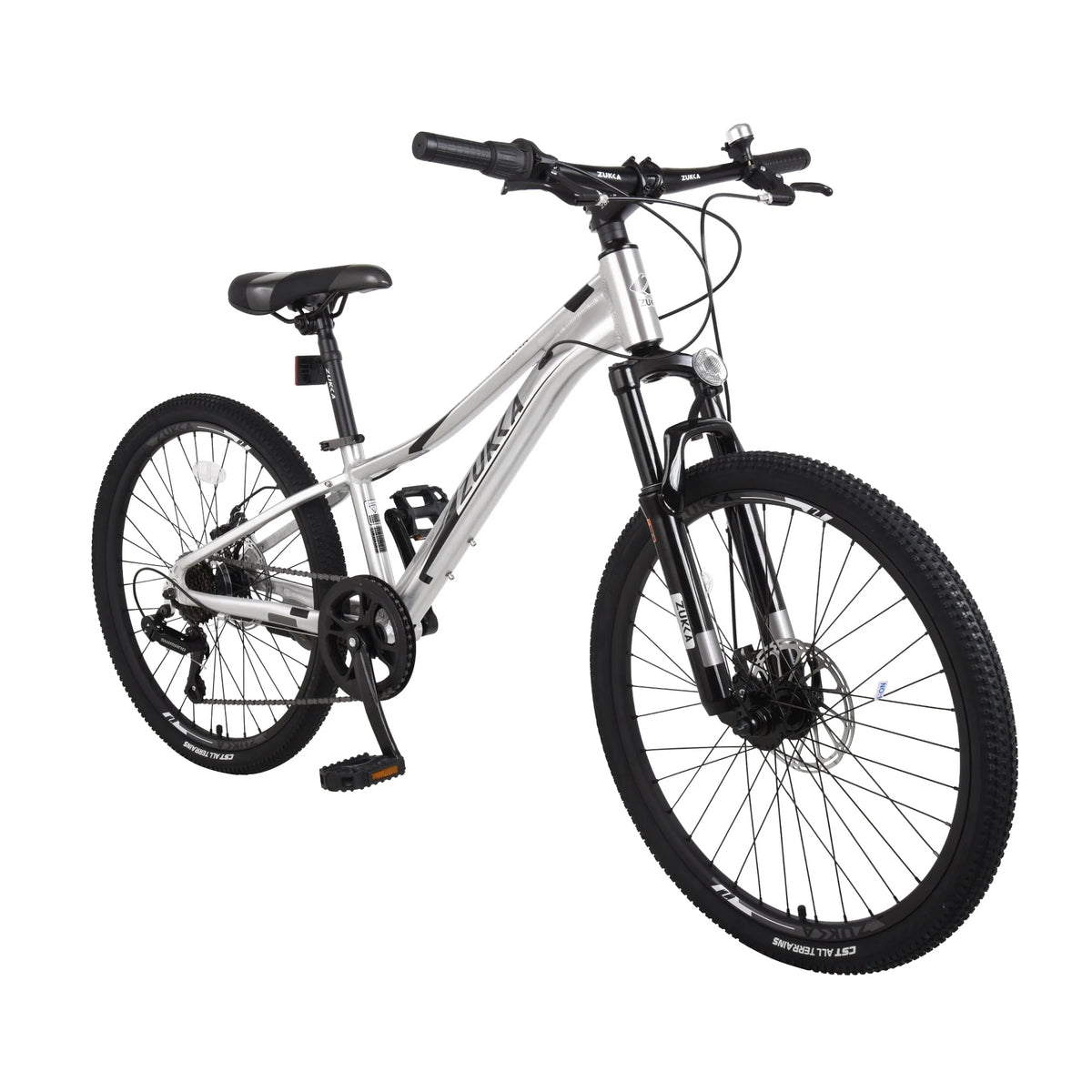 Meghna 7-Speed Mountain Bike for Girls Boys 24 inch Shimano Kids Bicycle Silver 9-12 Year Child