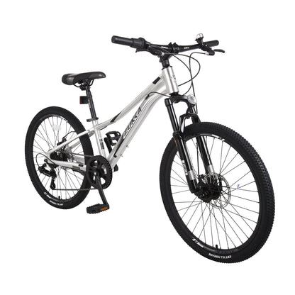 Meghna 7-Speed Mountain Bike for Girls Boys 24 inch Shimano Kids Bicycle Silver 9-12 Year Child