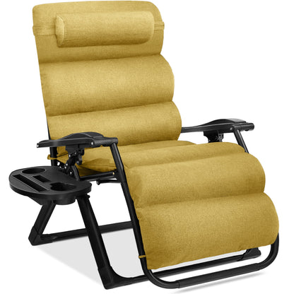 Best Choice Products Oversized Zero Gravity Chair, Folding Recliner w/ Removable Cushion, Side Tray - Fossil Gray
