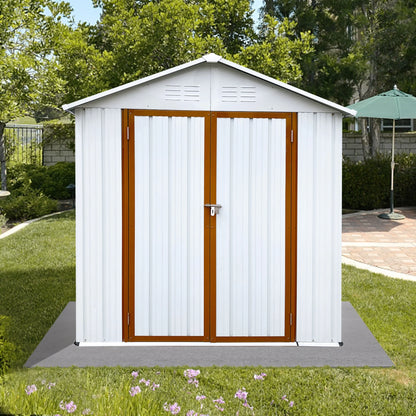 Outdoor Storage Garden Sheds 6FTx4FT Apex Roof Lockable Doors for Backyard White+Yellow