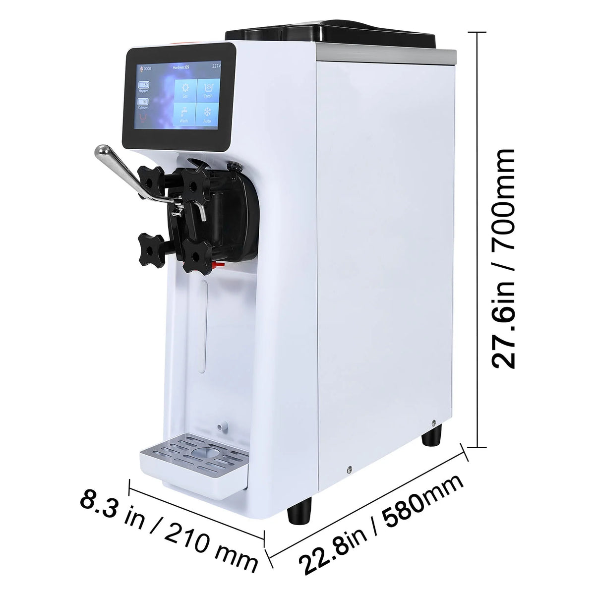 KFFKFF Commercial Ice Cream Machine Output of 10.6 QT/H, 1000W Single Taste Tabletop Soft Serve Ice Cream Device, 4L Reservoir 1.6L Cylinder, Digital Screen Automatic Cleaning Pre-chilling