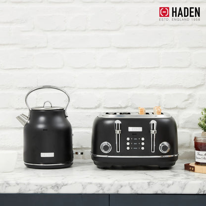 Haden Heritage 1500 1.7 Electric Kettle, Matte Black Finish with Copper Accents