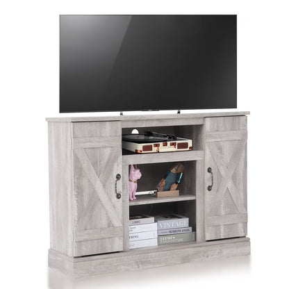 TV Stand for 65 Inch TV, Entertainment Center with Two Glass Barn Doors and Storage Cabinet Table, Farmhouse Style Media Console Table for Living Room(Coffee)