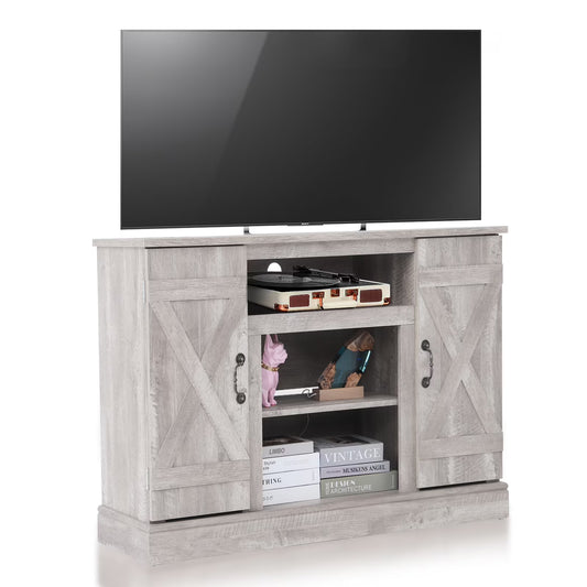 TV Stand for 65 Inch TV, Entertainment Center with Two Glass Barn Doors and Storage Cabinet Table, Farmhouse Style Media Console Table for Living Room(Coffee)