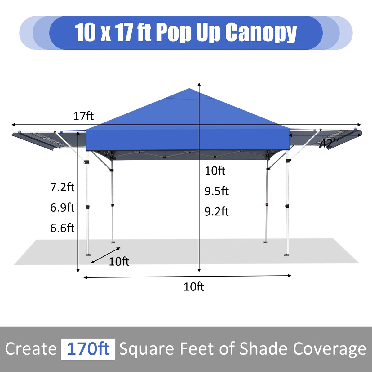 Patiojoy 10x17ft Pop up Canopy  3 Height Adjustment Folding Tent with Roller Bag White