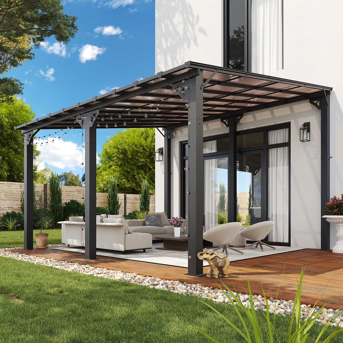 Aoxun 8' x 5' Gazebo for Patio, Gazebo Pergola with Sloped Roof, Grill Gazebo Large Wall-Mounted Heavy Duty Awnings, for Backyard, Deck, Patio