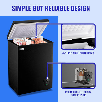 WANAI 3.5 Cubic Feet Chest Freezer Black deep Freezer with Adjustable Temp Knob Ideal for Any Room