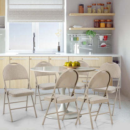 Costway Set of 6 Folding Chairs Fabric Upholstered Padded Seat Metal Frame Home Office Beige