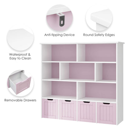 Homfa 7 Cube Toy Storage Organizer, Kids Geometric Bookcase and Bookshelf with 4 Drawers, White