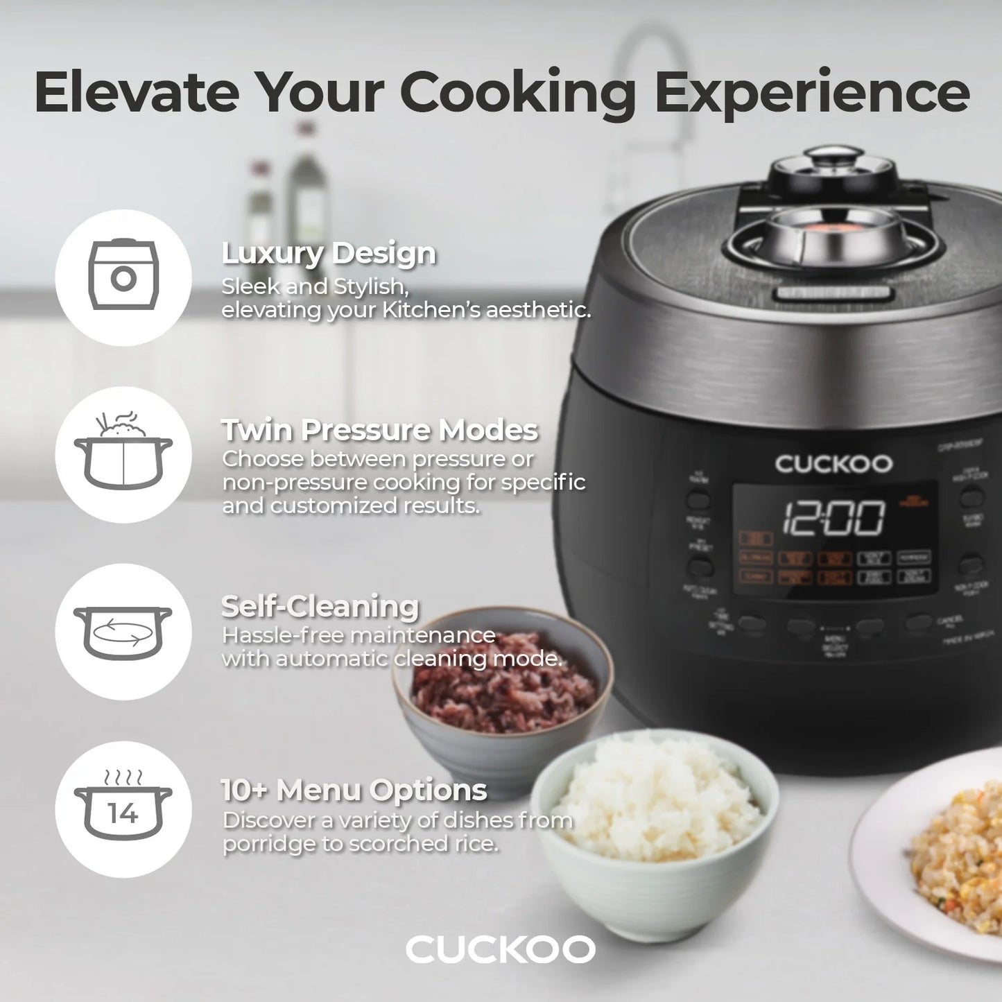 CUCKOO CRP-RT0609FB 6-Cup (Uncooked) / 12-Cup (Cooked) Twin Pressure Rice Cooker & Warmer with Nonstick Inner Pot, 14 Menu Options, Safe Steam Release, 3 Voice Guide, Auto Clean (Black)